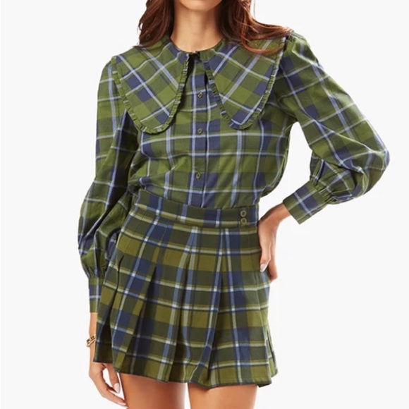 WeWoreWhat Tops - WeWoreWhat Puff Sleeve Plaid Oversized Collared Blouse NWT Academia